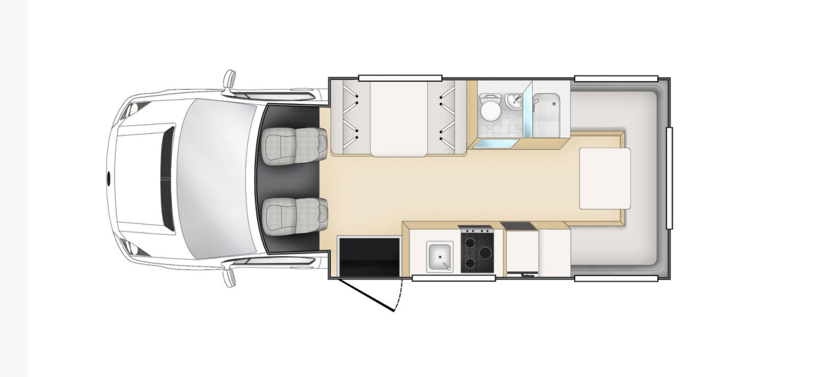 Tortuga daytime floorplan with two dining areas, kitchen and ensuite